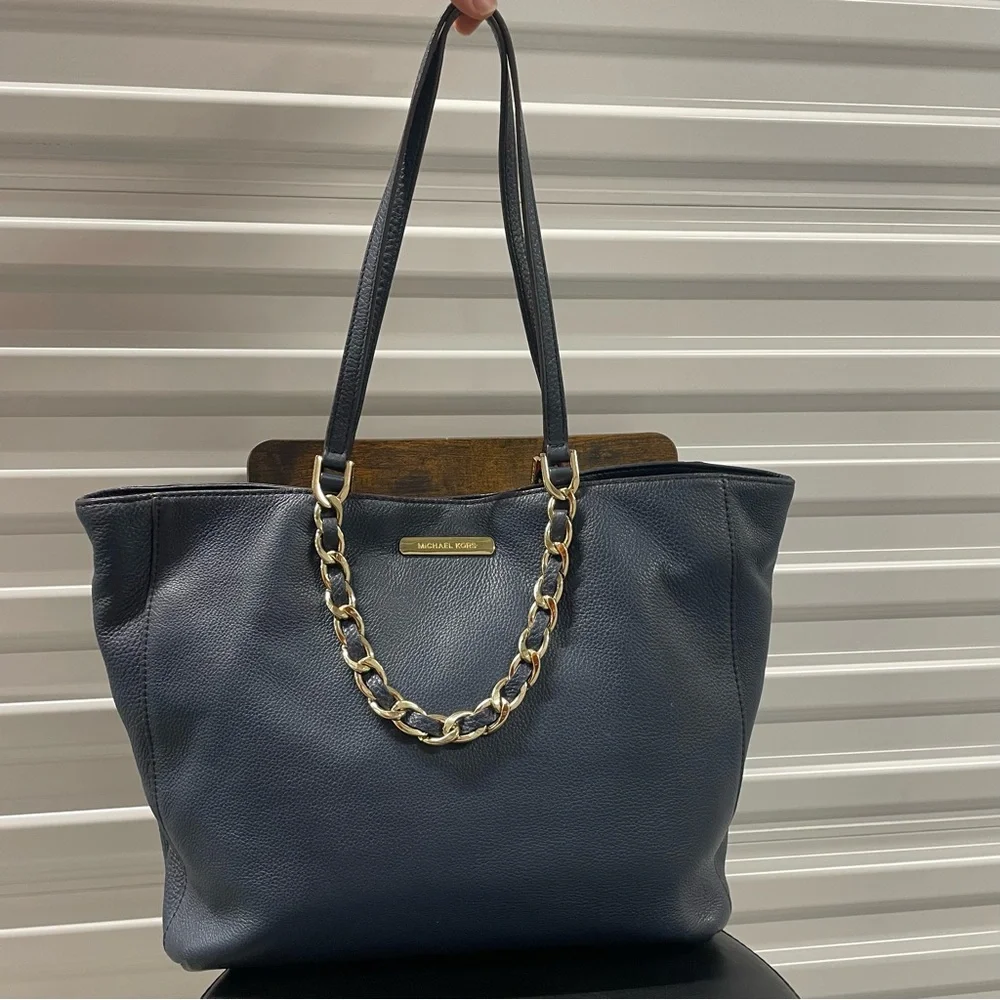 Michael Kors Navy Raven Mercer Tote with Gold Chain